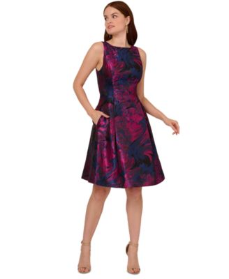 Adrianna Papell - Women's Floral-Jacquard Sleeveless Fit & Flare Dress