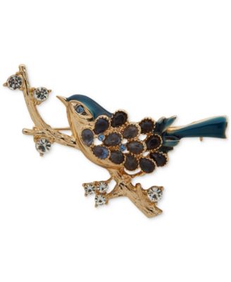 Anne Klein - Gold-Tone Crystal & Stone Enamel Bird On A Branch Pin