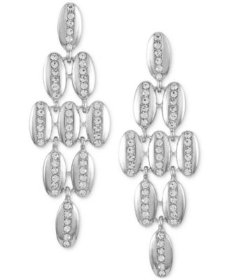 Vince Camuto - Silver-Tone Pav&eacute; Oval Chandelier Earrings