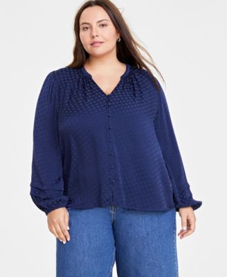 On 34th - Trendy Plus Size Long-Sleeve Pintuck Blouse