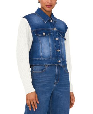 1.STATE - Women's Sweater-Sleeve Denim Jacket