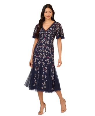 Adrianna Papell - Women's Beaded Mesh Midi Dress