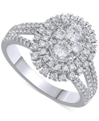 Macy's - Diamond Double Halo Cluster Engagement Ring (1-1/4 ct. t.w.) in 14k White Gold