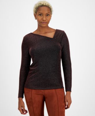 Bar III - Women's Metallic Asymmetric Top, Created for Macy's