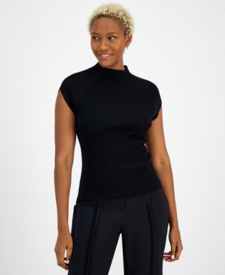 Bar III - Women's Mock-Neck Rib-Knit Raglan-Sleeve Top