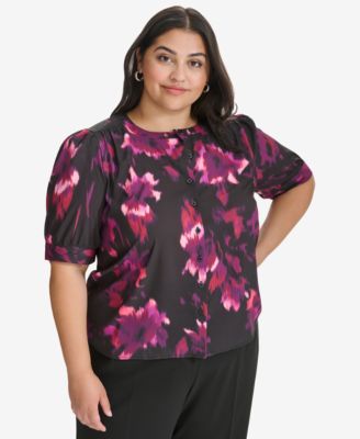 Calvin Klein - Plus Size Floral-Print Button-Front Blouse