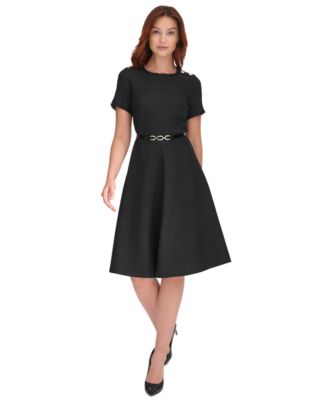 Tommy Hilfiger - Women's Round-Neck Belted Fringe-Trim Dress