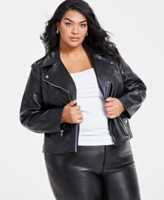 I.N.C. International Concepts - Plus Size Faux-Leather Moto Jacket