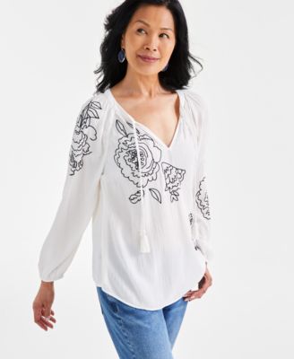 Style & Co - Women's Embroidered Popover Peasant Top