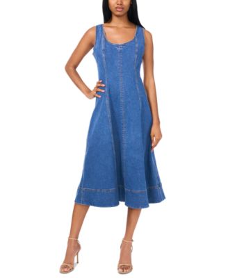 1.STATE - Women's Scoop-Neck Sleeveless Denim Fit & Flare Dress