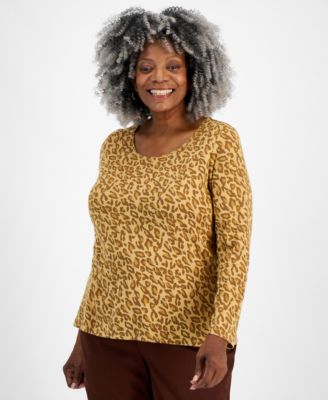 Style & Co - Plus Size Printed Scoop-Neck Long-Sleeve Top