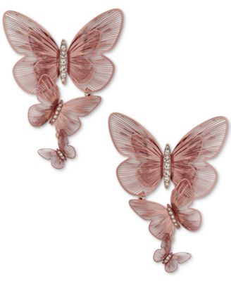 lonna & lilly - Gold-Tone Pav&eacute; Openwork Butterfly Linear Drop Earrings