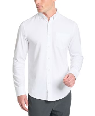 Kenneth Cole - Men's Slim-Fit Plain White Performance Long-Sleeve Button-Down Shirt