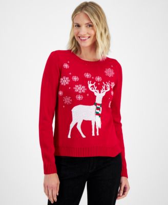 Holiday Lane - Women's Sequined Reindeer Crewneck Sweater