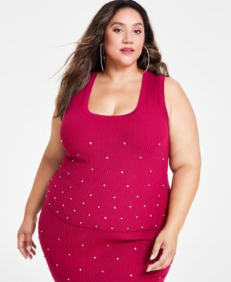 Nina Parker - Trendy Plus Size Embellished Rib-Knit Tank