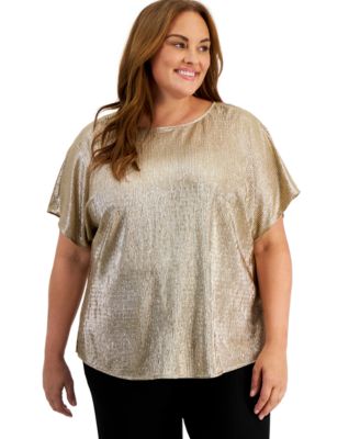 Anne Klein - Plus Size Metallic Dolman-Sleeve Top