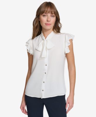 Tommy Hilfiger - Women's Flutter-Sleeve Tie-Neck Blouse