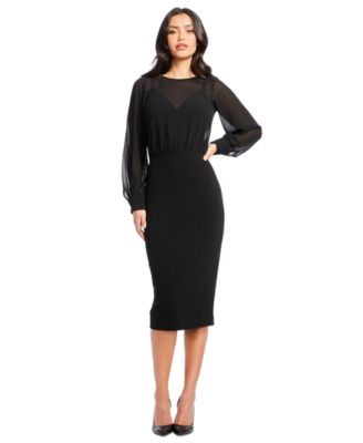 Dress the Population - Women's Pilar Sheer-Sleeve Bodycon Dress