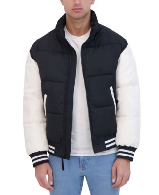 Hudson - Men's Varsity Puffer Jacket with Faux Leather Sleeves