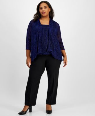 Alex Evenings - Plus Size Foldover Jacket & Scoop-Neck Top