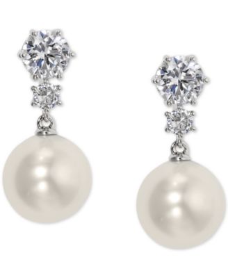 Eliot Danori - Rhodium-Plated Cubic Zirconia & Imitation Pearl Drop Earrings