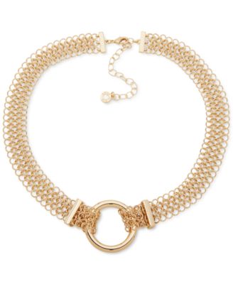 Anne Klein - Gold-Tone Open Ring & Chain Mesh Collar Necklace, 16" + 3" extender