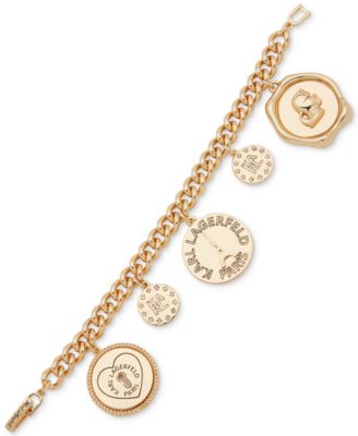 KARL LAGERFELD PARIS - Gold-Tone Crystal Coin Charm Link Bracelet