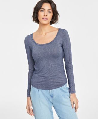 On 34th - Women's Scoop-Neck Metallic-Knit Long-Sleeve Top