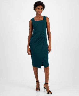 Anne Klein - Women's Square-Neck Sleeveless Side-Pleated Dress