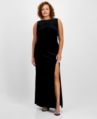 B Darlin - Plus Size High-Slit Velvet Low-Back Dress