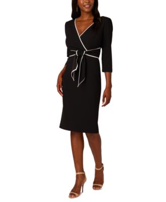Adrianna Papell - Women's Contrast Trim 3/4-Sleeve Sheath Dress