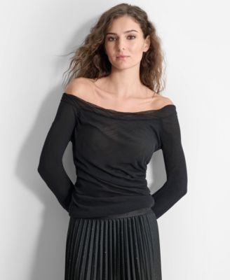 DKNY - Women's Off-The-Shoulder Long-Sleeve Wrap-Hem Top
