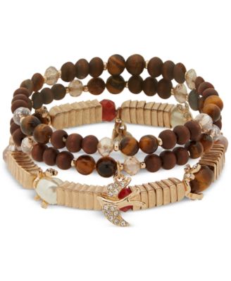 lonna & lilly - Gold-Tone 3-Pc. Brown Beaded Stretch Bracelet Set