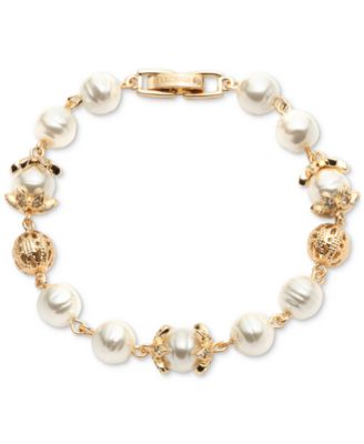 Marchesa - Gold-Tone Imitation Pearl & Crystal Filigree Flex Link Bracelet