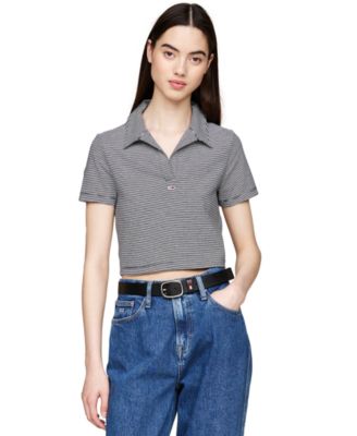 Tommy Jeans - Women's Striped Short-Sleeve Cropped Polo Shirt