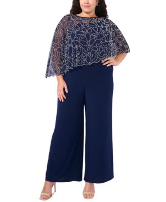 MSK - Plus Size Embellished Overlay Wide-Leg Jumpsuit