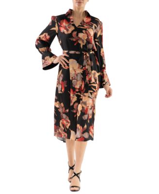 julia jordan - Women's Floral-Print Belted Long-Sleeve Midi Dress