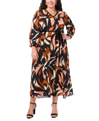 MSK - Plus Size Printed Tie-Waist Wrap Maxi Dress