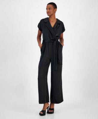 Bar III - Women's Notch-Lapel Tie-Waist Jumpsuit