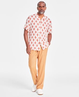 Club Room - Men's Geometric Print Silk-Blend Short-Sleeve Button-Down Shirt