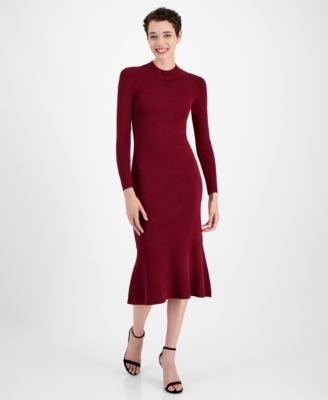 T Tahari - Women's Mock-Neck Peplum-Hem Long-Sleeve Dress