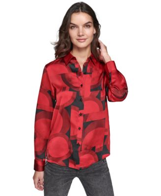 KARL LAGERFELD PARIS - Women's Geo-Print Satin Shirt