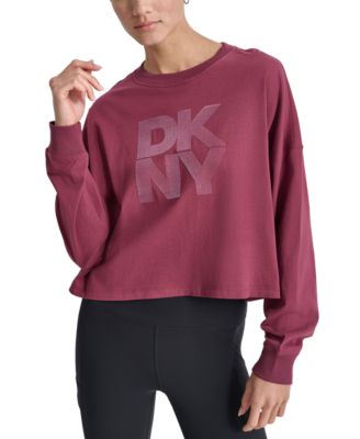 DKNY - Women's Cotton Flocked-Logo Long-Sleeve Top
