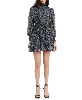 En Saison - Women's Alicia Printed Smocked-Waist Mini Dress