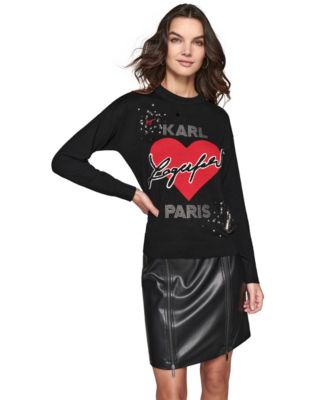 KARL LAGERFELD PARIS - Women's Embellished Heart Sweater