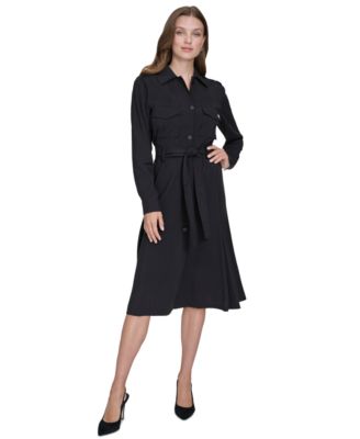 Halston - Women's Button-Front Flared Trench Dress