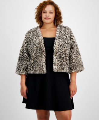 BCX - Trendy Plus Size Animal Print Open-Front Faux Fur Shrug