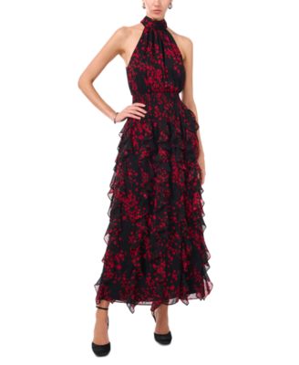 1.STATE - Women's Halter Cascade-Ruffle Maxi Dress