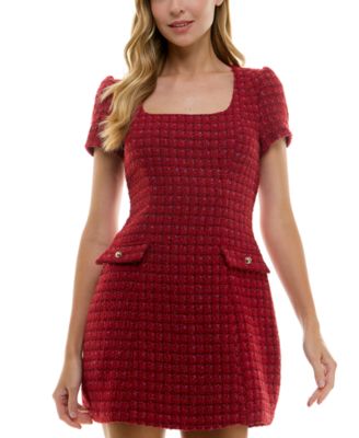 City Studios - Juniors' Square-Neck Metallic Tweed Dress