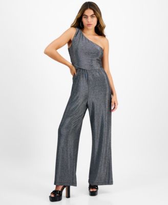 Bar III - Petite Sparkle-Knit One-Shoulder Jumpsuit